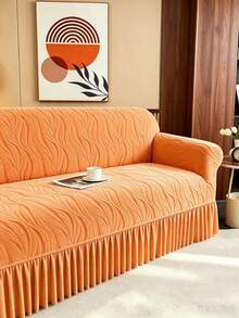 1 Buah Sarung Sofa Anti Debu dan Anti Hewan Peliharaan Model Rok Jacquard Bergelombang, Desain Bergelombang 3D Timbul yang Mewah, Warna Oranye Cerah, Cocok untuk Sofa 1/2/3/4 Dudukan, Kain Bulu Lembut, Sepanjang Musim - oranye - View 6