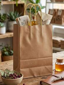 50pcs Kraft Paper Gift Bags With Handles, Handheld Party Favor Bags, Suitable For Weddings, Birthdays, Christenings, Gender Reveals, Engagements, Graduations, Housewarmings And Other Occasions, Multi-Functional Retail And Shopping Packaging Bags, 10/50/100pc - View 3