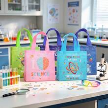 CARRIECUR 8/16/24Pcs Science Themed Reusable Non-Woven Gift Tote Bags, 8 Styles Lab Beaker Microscope Atom Print Goodie Bags With Handles, Science Birthday Party Favor Gift Packaging Supplies - View 4