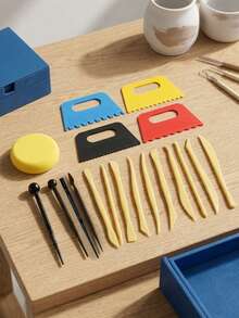 19/10Pcs Clay Sculpting Tools Set Plastic Scrapers Stylus Double Ended With Sponge For Pottery Crafts - Multicolor - View 3
