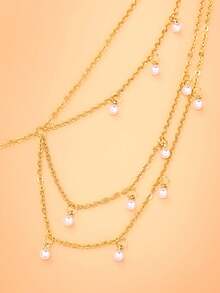 1pc Rhinestone Flower Tassel Shoulder Chain, Luxury Pendant Body Chain, European And American Fashion Bridal Wedding Top Accessory - Gold - View 5