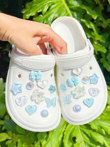 20pcs Blue Small Bowknot Accessories, Five-Pointed Star, Heart DIY Shoe Decor, Suitable For Perforated Sandals, Elegant And Fashionable, Gift For Girlfriend - Mauve Purple - View 1