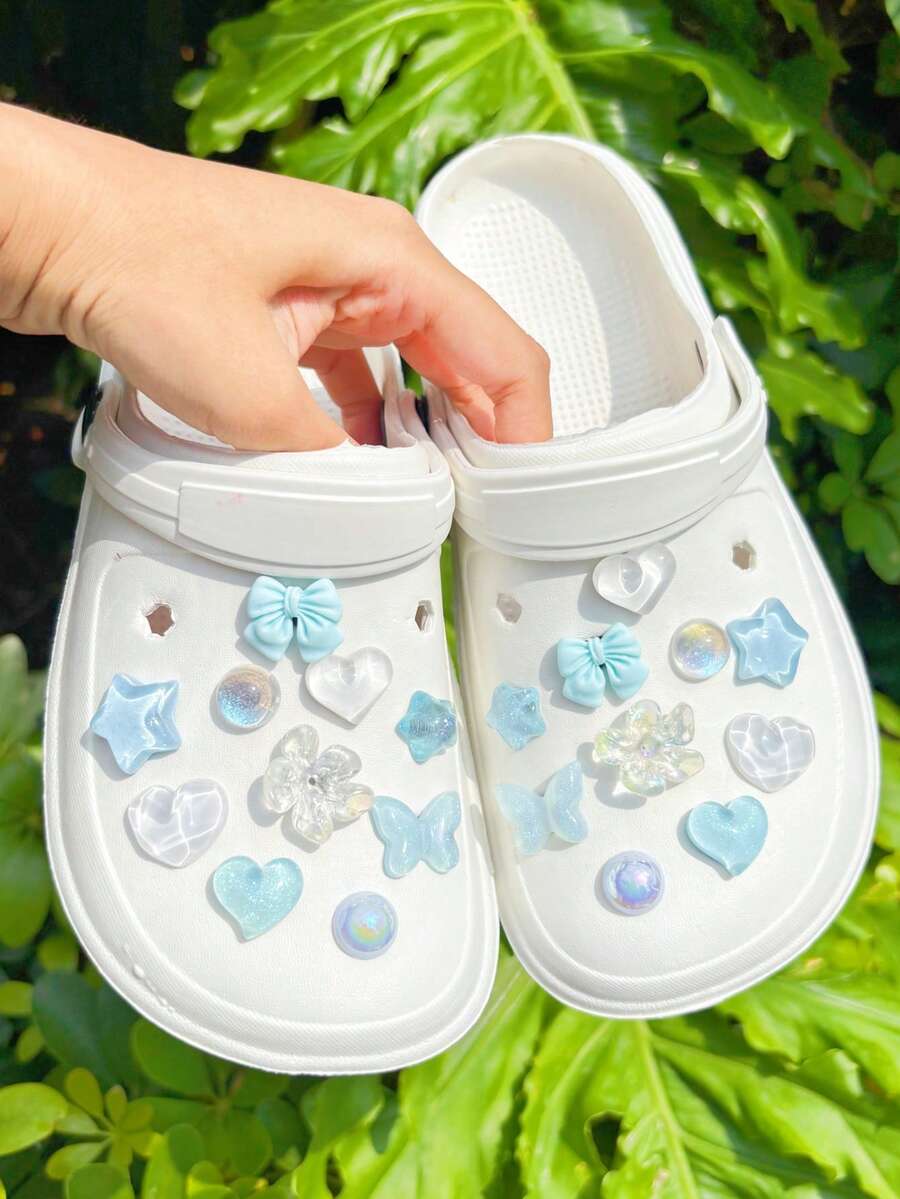20pcs Blue Small Bowknot Accessories, Five-Pointed Star, Heart DIY Shoe Decor, Suitable For Perforated Sandals, Elegant And Fashionable, Gift For Girlfriend - Mauve Purple - View 1