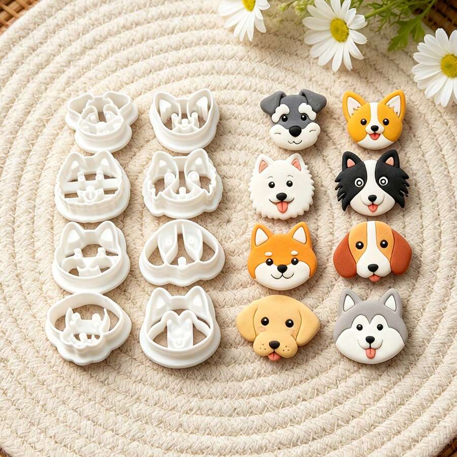 8Pcs Assorted Dog Breed Head Polymer Clay Cutters Set Puppy Face Clay Molds DIY Handmade Earring Pendant Jewelry Craft Supplies - 8pcs - View 1