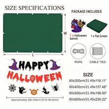 Halloween DIY Yard Decor, Balcony Privacy Screen, Balcony Railing Privacy Screen + Detachable Halloween Bunting, Reusable Porch, Fence Cover Decoration With Rope Ties - Dark Green - Multicolor - View 2
