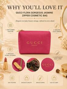 Gucci Dreamy Fragrant Jasmine Zipper Makeup Bag, 17*12cm, 1pc, Soft Fabric With Smooth Zipper, Ample Capacity, Suitable For Daily Storage And Travel - Hot Pink - View 5