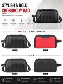 saroxi Men's Crossbody Bag With Side Pocket, Shoulder Bag, Small Item Pouch, Multi-Functional, Phone Bag, Rivet Decor, Techwear Accessory, Gift For Boyfriend - Multicolor - View 4