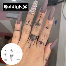 Boldink 1PC Stiker Tato Sementara Simbol Minimalis & Garis Titik, Tato Seni Tubuh Tahan Air, Bertahan 1-2 Minggu, Formula Sari Tanaman, & Lembut Tidak Iritasi, Sempurna Untuk Gaya Pakaian Sehari-hari, Dekorasi Tubuh, Hadiah Gaya Cina Unisex, Penting Untuk Semua Orang - Hitam - View 2