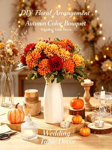 4pcs/24pcs Autumn Artificial Flowers, Perfect For DIY Home Decor Floral Arrangement, Suitable For Outdoor Display, Artificial Floral Arrangement, Rustic Floral Background, Wedding Table Decor And Photography Props - Multicolor - View 1