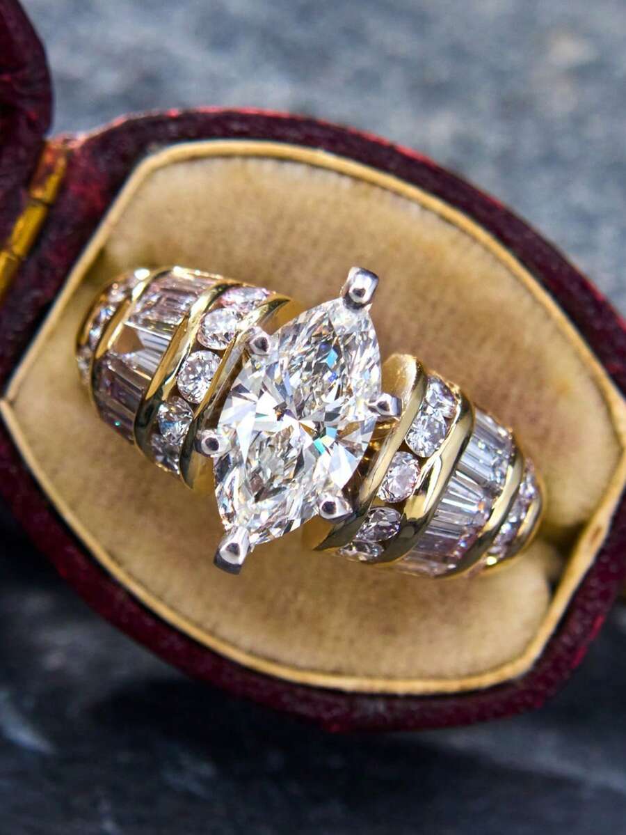 1pc Romantic Cubic Zirconia Ring, Women's Style, Suitable For Wedding, Engagement, Anniversary, Party, Valentine's Day And Other Occasions. - 1# - View 1