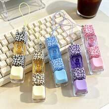 1PC/Random Color In Stock 4-Key Macaron High Transparency Linear Mechanical Keyboard Square Keychain Finger Press Stress Relief Toy Leopard Print Great Tactile Feel Miniature Things Car Accessory Decor Keychain Key Chain Keyboard Fidget Fidget Toys - Yellow - View 3
