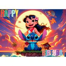 DOBBLE Stitch 1pc 210*150cm Birthday Party Backdrop, Stitch, Angel And Lilo Hawaiian Cartoon Photography Background Banner For Photo Booth, Cake Table, Wall Decor And Party Supplies - View 8