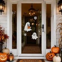 1 Set Happy Halloween Window Stickers, Trick Or Treat Ghost Skeleton Pumpkin Decals, Removable Static Cling, Kids Home Party Decoration - Cartoon Halloween Window Stickers - View 6