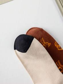 Men's Vintage Desert Camel Jacquard Mid-Calf Socks, Ins Style Versatile Casual Long Socks, Breathable Soft Comfortable Socks, Suitable For Daily Wear - Multicolor - View 7