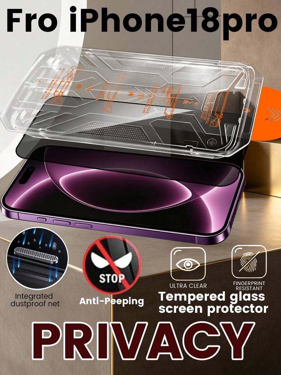 Applicable To Apple 18 Pro Max Tempered Glass Film 18 Pro New Dust-Free Storage Anti-Peeping Phone Screen Protector, One-Pull Application, Precise Alignment | Easy Application No Bubbles | Automatic Dust Removal, Transparent No Graying | Sensitive Touch | Daily Durable, 9H High Hardness | Rounded Edges | Drop And Scratch Resistant