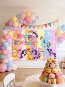 My Little Pony Cartoon Birthday Party Backdrop Banner - Burgundy And Rainbow Striped Birthday Party Photography Background Cloth - Can Be Hung For Photo Taking, Suitable For Birthday Party Photography - Multiple Styles - View 10
