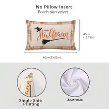 1pc Autumn Halloween Magic Broom Witch Hat Text Illustration Cushion Cover, Single-Sided Printed Peach Skin Velvet Material, 30*50/40*60CM Pillowcase Suitable For Modern Minimalist Sofa Living Room Decor, Party Decoration, Gift Giving - Multicolor - View 9