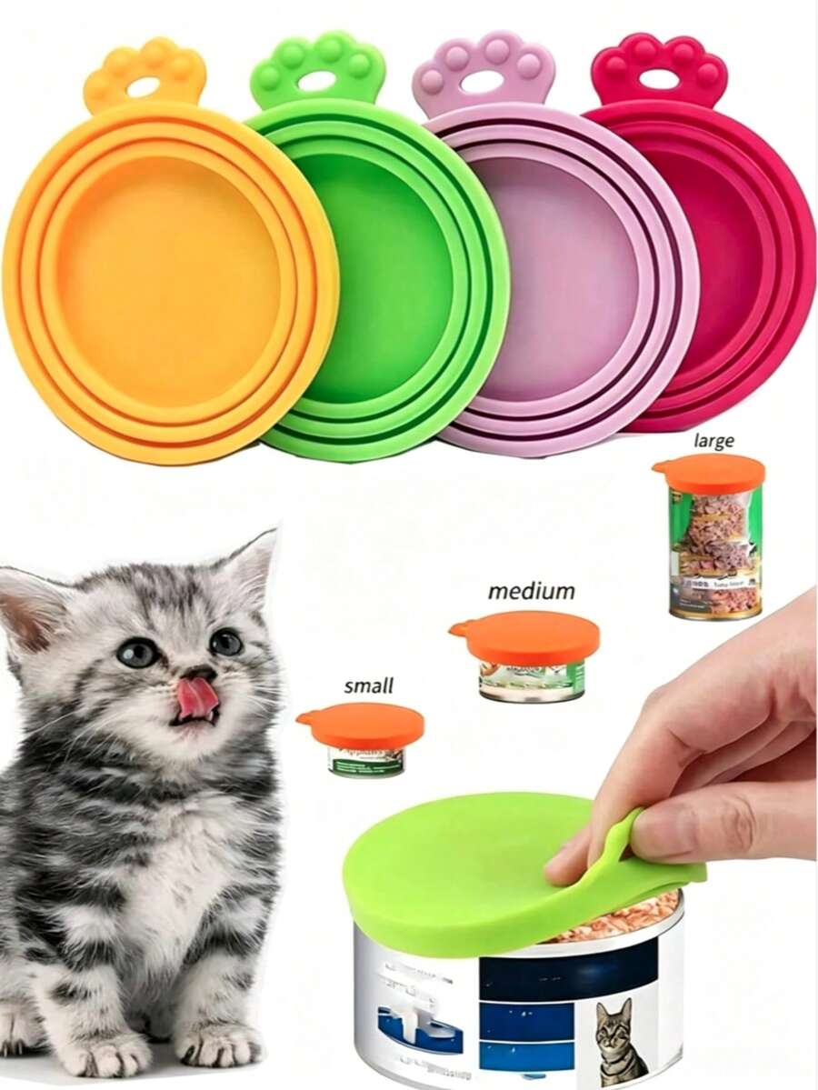1PC/2PCS/3PCS/5PCS Pet Cat Dog Can Lid Fresh-Keeping Silicone Sealed Three-In-One Food Lid Suitable For Cats And Dogs Keep Pet Food Fresh - Diameter 6.5-8.5cm - View 1