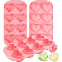 1pc Heart-Shaped Ice Cube Mold, Soft Silicone Material, Heart-Shaped Ice Cube Maker, Can Make 10 Ice Cubes At Once - Pink 8-compartment - View 11