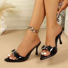 French Style Pointed Toe Rhinestone Bow High Heel Women's Party Shoes - Black - View 14