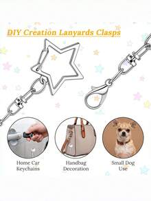 10/30pcs Star Shaped Spring Snap Keychain, Metal Swivel Star Lobster Claw Clasp With Chain Hanging Buckle And Open Jump Ring For DIY Crafts - Multicolor - View 7