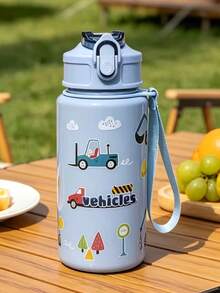 1pc 500ml Cute Portable Sports Water Bottle With Straw, Cartoon Dinosaur Pattern Cup, Suitable For Camping, Outdoor, Home, Halloween, Mug, Gift, Autumn, Christmas Gift, Cup - Multicolor - View 12
