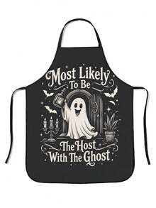 1pc Halloween Themed Apron, Vintage American Halloween Slogan Print, Polyester, 55*68cm, Home Cooking Baking Anti-Stain Apron, Halloween Party Kitchen Gift Workwear - Multicolor - View 11