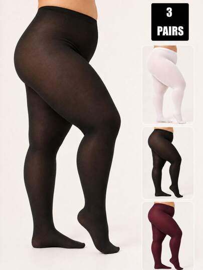1/3 Pairs Women's Opaque Tights, Black, White And Burgundy Thickened Full Length Pantyhose, Suitable For Autumn/Winter Daily Wear
