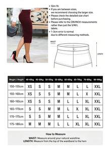 秋季通勤寶石玫瑰純色高腰鉛筆裙 專業開學風 優雅女款開衩膝長貼身修身裙 萬聖節聖誕節 - 酒紅色 - 查看 6