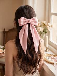6/3/1 buah Jepit Rambut Pita Besar Satin Warna Polos, Tahan Lama & Lembut di Rambut, Aksesori Rambut Modis Dasar yang Manis untuk Anak Perempuan dan Anak-anak, Cocok untuk Pemakaian Sehari-hari, Liburan, Sekolah, dan Kencan - MultiWarna - View 3