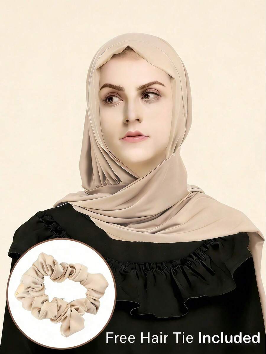(With Hair Band) Women's Solid Color Scarf Hooded Shawl Headscarf Hat, Warm Windproof Elegant Minimalist Versatile Wear, Suitable For Daily And Holiday Use - A - View 1