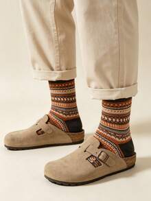 7 Pairs Vintage Patterned Men's Mid-Calf Socks, Suitable For Basic Autumn Outfits, Gift Idea - Multicolor - View 1