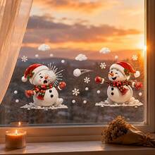 1pc Cartoon Snowman Christmas Window Decal, Snowman Snowflake Glass Decal, Removable And Reusable Window Decal, Suitable For Winter Holiday Decorations In Living Rooms And Store Windows - Multicolor - View 7