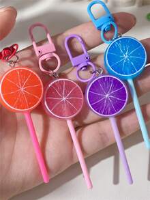 1pc/8pcs Cute Candy ABS Plastic (ABS Resin) Colorful Shiny Orange Lollipop Shaped Spring/Summer Campus Bag, Backpack, Phone Keychain, Party Gift Decoration - Orange Lollipop - View 3