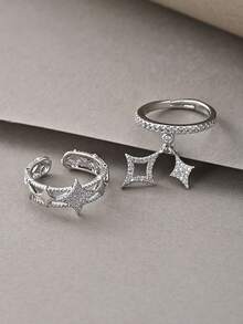 Bagues en argent, ensemble de bagues à plusieurs couches liées, bagues élégantes de luxe haut de gamme, convenant pour le port quotidien, les rendez-vous, les fêtes et les cadeaux - Argent - Voir 1