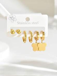 6pcs/Set Anting Kupu-kupu Minimalis Mewah Gaya Prancis dari Baja Tahan Karat untuk Wanita, Perhiasan Stud Kelas Atas, Serbaguna untuk Pesta - Warna-warni G - View 3