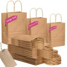 50pcs Kraft Paper Gift Bags With Handles, Handheld Party Favor Bags, Suitable For Weddings, Birthdays, Christenings, Gender Reveals, Engagements, Graduations, Housewarmings And Other Occasions, Multi-Functional Retail And Shopping Packaging Bags, 10/50/100pc - View 2