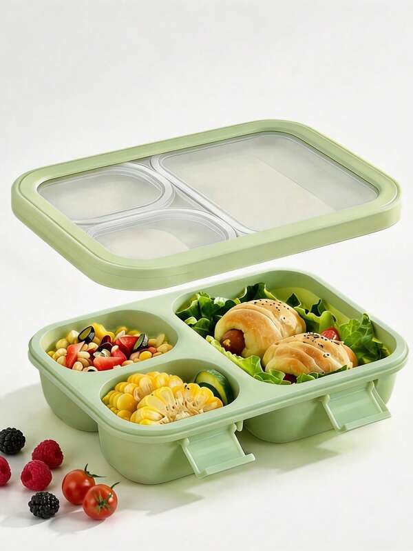 1pc 3-Compartment Bento Box, Leak-Proof Lunch Box, Divided Food Storage Container For Meals And Snacks, Macaron Style, Suitable For School, Office, Travel And Picnic. Kitchen Supplies, Kitchen Accessories, Back To School Essentials