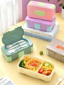 Large Capacity School Lunch Box, Rectangular Bento Box - Includes Fork And Spoon, Adult Lunch Box, Lunch Bag, Microwave , Airtight, Suitable For School, Back To School, Office Work, Camping - Multicolor - View 7