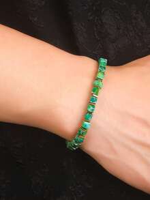 YAUKIA 1pc Green Imperial Jasper Money Bracelet, Natural Stone Jewelry, Attracting Wealth Emotional Balance, Suitable For Daily Wear And Gift Giving - Multicolor - View 4