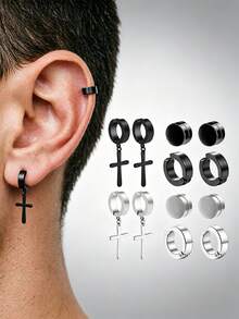 6 Pairs Mixed Magnetic Ear Clips Set, 304 Stainless Steel Hoop Clip‑On Earrings, Hypoallergenic Punk No Piercing Jewelry, Unisex For Daily Party Gift - 6 Pairs Ear Clips Set - View 1