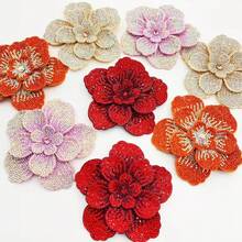 Red Rhinestone 3D Flower Applique, Heavy Rhinestone Embroidery Flower Patch, Dress DIY Decoration Patch, Clothing Bag Handmade Rhinestone Accessory, Suitable For Sewing Projects, Clothing Accessories, Clothing Creation, Party Decoration, Hair Accessory Making, Handmade Projects - 3-tier Large Flower - View 1