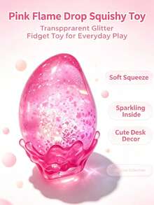 1pc Transparent Glitter Flame Drop Maltose Squishy Toy With Wave Base, Soft Squeeze Stress Relief Fidget Toy, Aesthetic Desktop Ornament, Birthday Party Gift For Teens Kids, Random Color - Multicolor - View 4