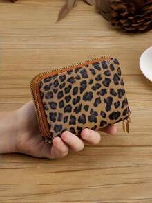 Fashionable Personalized Dual Zipper Design Multi-Function Coin Purse, Leopard Print Business Card Holder, Multi-Slot Card Organizer - Multicolor - View 13