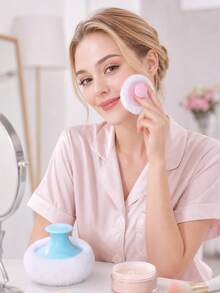 1pc Bubble Loose Powder Case Set With Large Soft Powder Puff, Reusable Face And Body Powder Brush, Portable Powder Compact, Suitable For Touch-Ups And Travel - Multicolor - View 2