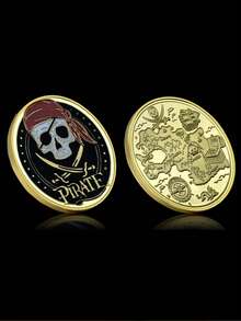 Koin Tantangan Bajak Laut Tengkorak, Logam Berlapis Emas, Medali Peringatan Petualangan, Hadiah Koleksi Dekoratif, Liontin Koin Peringatan Berwarna-warni - Emas - View 1
