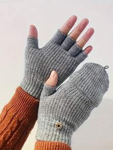 2pcs Men's Winter Knitted Knitted Fingerless Half-Finger Gloves With Flip Cover, Comfortable And Warm For Writing And Office Work - Multicolor - View 5