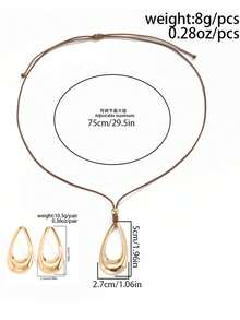 1 Set 3pcs Creative Ins Exaggerated Glossy Hollow Water Drop Stud Earrings And Adjustable Knot Necklace Set, Suitable For Women's Daily, Vacation And Party Wear - Gold - View 9