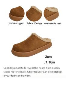 PWIIMG Women's Thick Sole Closed Toe Plush Slippers, Plush Lining Backless Slippers, Autumn Home Fuzzy Slippers Beach Plush Lining Fine Fur Home - Brown - View 7