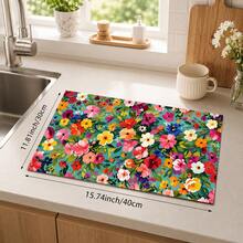 1pc Colorful Floral Pattern Dish Drying Mat, Fresh Pastoral Style, Quick-Drying Absorbent Material, Delicate Printed Design, Waterproof Stain-Resistant Non-Slip Countertop Protector, Suitable For Daily Kitchen, Dish Drying, Gatherings And Home Countertop Decor - Multicolor - View 13